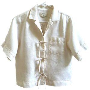 Trovata Birds of Paradis Linen Tie Front Shirt Ivory XS